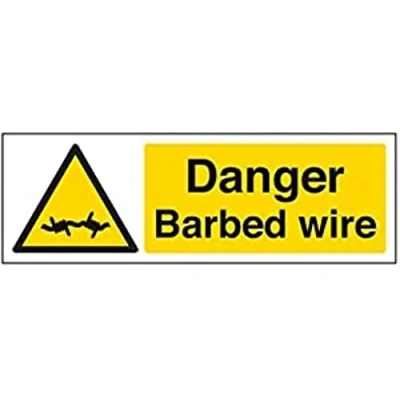 Image of VSafety Danger Barbed Wire Sign Landscape 300mm x 100mm 1mm Rigid Plastic