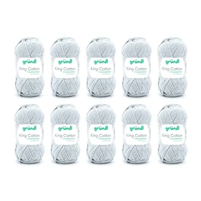 Image of Gründl King Cotton 55% Polyacrylic &amp; 45% 50g/78m Knitting Crochet Yarn Light Grey Needle Size 6 7 10 x 50g