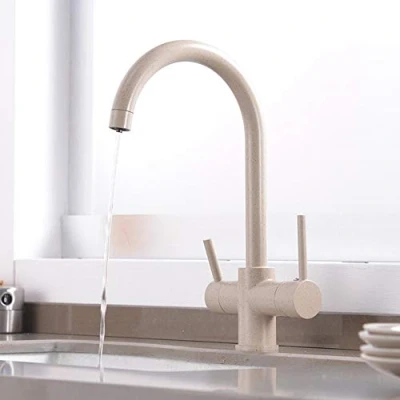 Image of Oatmeal 3 Way Kitchen Tap, Water Filter Reverse Osmosis Double Outlet 360 Degree Swivel Spout, Mixer Tap for Under Sink