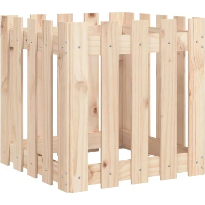 Image of vidaXL Solid Pinewood Garden Planter 50x50x50 cm, Brown, Spacious Square Shaped Outdoor Patio with Fence Design Requires Assembly