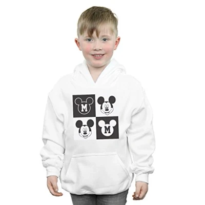 Image of Disney Boys Mickey Mouse Smiling Squares Hoodie White 5 6 Years