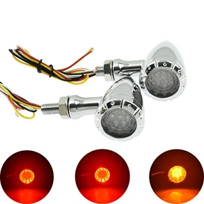 Image of HDBUBALUS Motorcycle 10mm Black LED Brake Blinker Light Turn Signal Indicator Fit for Harley Cruiser Chopper Chrome