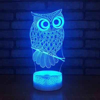 Image of LED Night Light 3D owl Illusion Lamp, 16 Colors Changing with Remote Control Kids Bedside Lamps, Birthday Gift for Boys Girls, Room Decoration Lamp