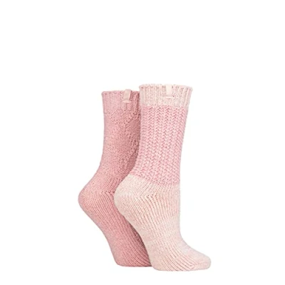 Image of Women&#039;s 2 Pair Jeep Wool Blend Cable Knit Boot Socks Rose / Cream 4 8 Ladies