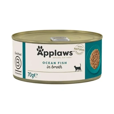 Image of Applaws 100% Natural Wet Cat Food, Ocean Fish In Broth, 70 g Tin (Pack of 24)
