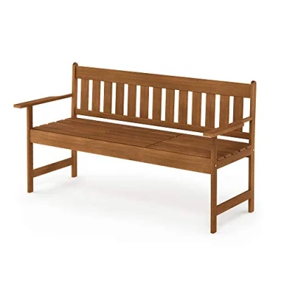 Image of Furinno Outdoor Benches, Wood, Natural, 3 Seats