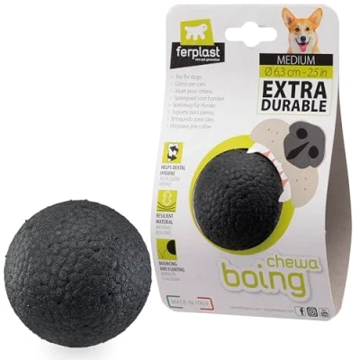 Image of Ferplast CHEWA BOING BALL Dog Toy Super Bouncing &amp; Floating Innovative Chewing Resistant Material 3D Texture for Dental Hygiene Ultra Durable Italian Design Size M, Black