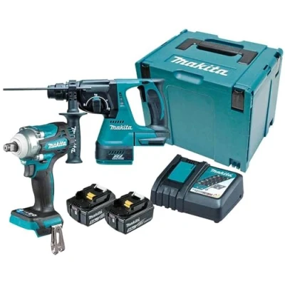 Image of Makita DLX2372TJ 18V Li ion LXT 2 Piece Brushless Combo Kit Complete with x 5.0 Ah Batteries and Charger Supplied in a Makpac Case