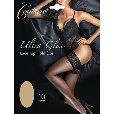 Image of Couture Ultra Gloss Luxury 10 Denier Lace Top Hold Ups (Medium (36&quot; 42&quot; Hip), Nude)