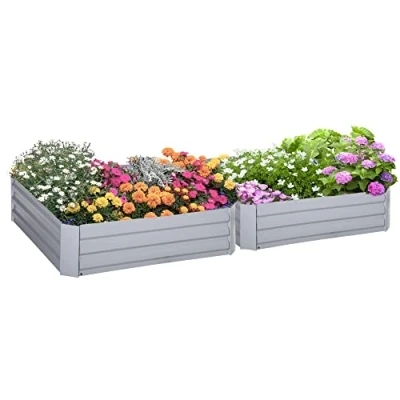 Image of Outsunny Set of 2 291L Raised Garden Bed, Elevated Planter Box with Galvanised Steel Frame for Growing Flowers, Herbs, 100 x 30 cm, Grey