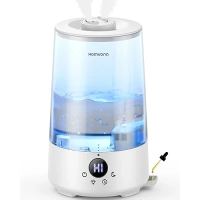 Image of Homvana Humidifiers for Bedroom Home, 3.6 L Cool Mist Top Fill 34H Super Long Time, Quiet 16dB, Baby Humidifier, Oil Diffuser, Plants, Nursery, Office BPA FREE, 7 Color Light (Transparent Water Tank)