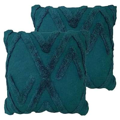 Image of Furn. Kamjo Geometric Tufted Feather Filled Cushion Twin Pack, Navy, 50 x 50cm