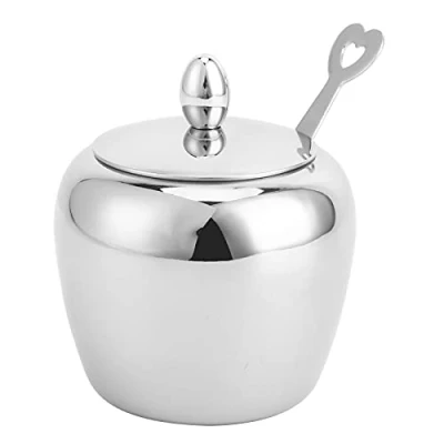Image of Tomotato Sugar Bowl 304 Stainless Steel Mirror Polish Container Salt Pepper Spices with Spoon and Lid for Home Kitchen