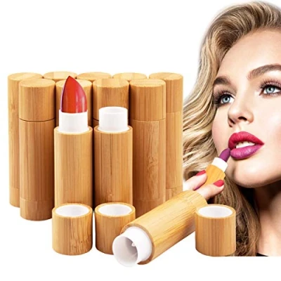 Image of 12Pcs Bamboo Empty Lipstick Tubes, MERYSAN 5.5g Refillable DIY Lip Balm Tube Containers, Cosmetic Gloss Deodorant Case Holder For Women Girls Makeup