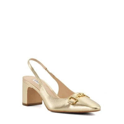 Image of Dune London Womens Ladies Detailed Snaffle Trim Heeled Slingback Courts Gold Leather Size UK 5