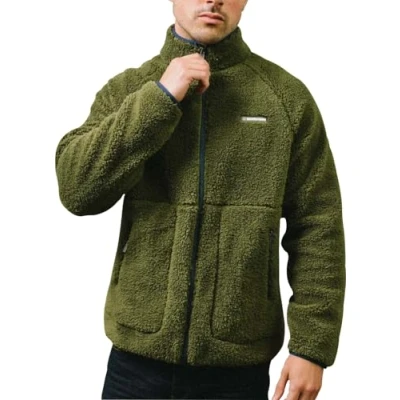 Image of Lambretta Mens Sherpa Full Zip Fleece Warm Winter Jacket Coat Khaki 3XL