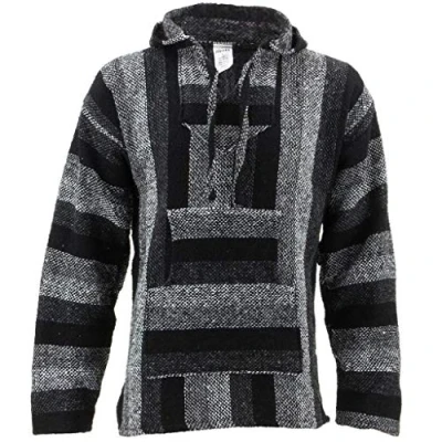 Image of Siesta Mexican Baja Jerga Shades of Grey Hooded Hippie top (M)
