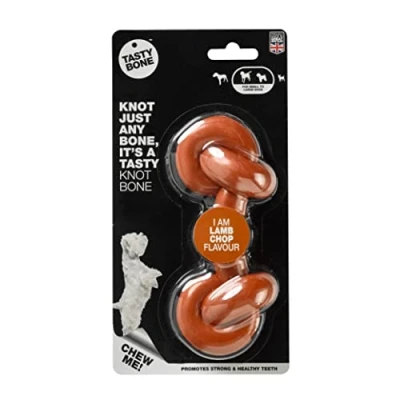 Image of TastyBone Knotted Nylon Dog Chew Toy for Small, Medium &amp; Large Dogs (Lamb Chop) Indestructible Aggressive Chewers, Everlasting Flavour, Strong Healthy Teeth, Made in the UK