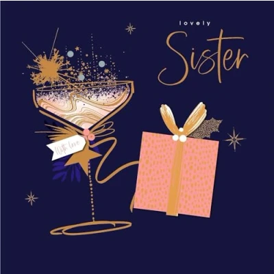 Image of Lovely Sister Luxury Fizz Embellished Christmas Card Xmas Greeting Cards 690951