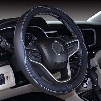 Image of Mayco Bell Large Size Steering Wheel Cover Anti Slip,Safety,Soft,Breathable,Durable,Full Surround,Comfortable Grip Microfiber Leather (15.5 16 inch, Black Gray)