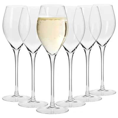 Image of Krosno Large Prosecco Champagne Sparkling Wine Glasses Flutes Set of 6 280 ML Harmony Collection Perfect for Home, Restaurants and Parties Dishwasher Safe