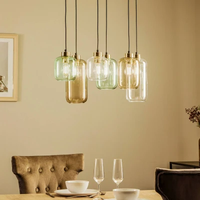 Image of TK Lighting Marco Green pendant light, 6 bulb clear/green/brown