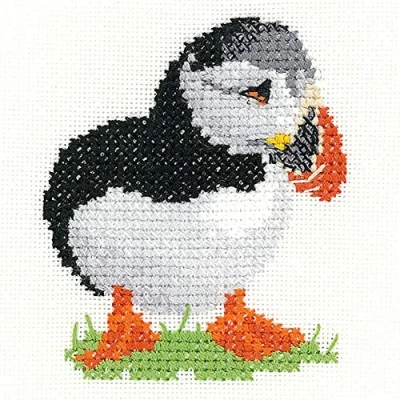 Image of Heritage Aida Puffin Counted Cross Stitch Kit, 6 x 7 cm