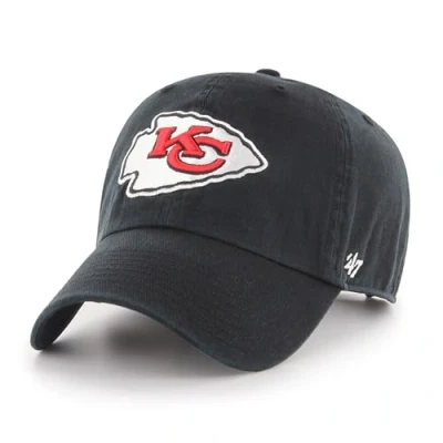 Image of 47 NFL Kansas City Chiefs Clean Up Unisex Baseball Cap, Adjustable Buckle Strap, Team Logo, Colour Black