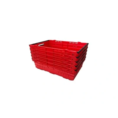 Image of 5x Bale Arm Crates, Nesting Ventilated Plastic Basket, Stacking Supermarket &amp; Storage Crate (30 Litre, RED)