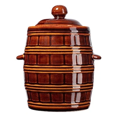 Image of KADAX Stoneware Pot, Dense Ceramic Pot with Water Gutter and Lid, Dishwasher Safe Fermentation Pickle (Brown, 16L)