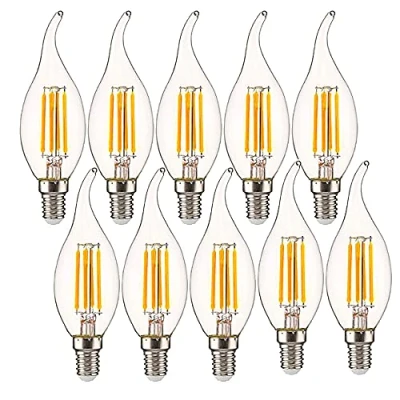 Image of OUGEER Pack of 10 E14 LED Filament Candle Bulb 4W Dimmable AC 220 240V, 400LM, Warm White 2700K Edison Flame Tip C35 Lamp 40W Halogen Equivalent