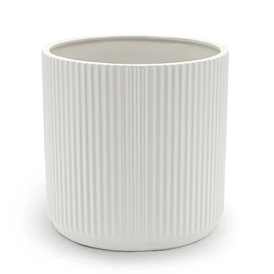 Image of Amazon Basics Fluted Ceramic House Round Planter, 20.3 cm, White