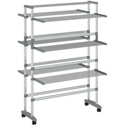 Image of vidaXL Laundry Drying Rack with Wheels 89x64x129 cm Aluminium