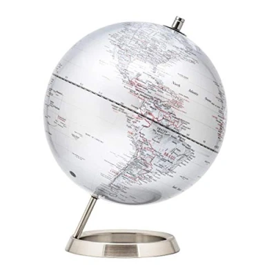 Image of Exerz 25cm World Globe Stainless Steel Ring Standing, Packaging in premier Kraft Box, Perfect for Gifting Metallic Silver Colour