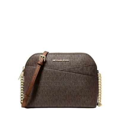 Image of Michael Kors Jet Set Medium Crossbody Leather Handbag (BROWN)