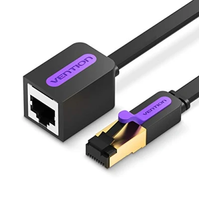 Image of VENTION Cat7 Ethernet Extension Cable 1.5m Flat Extender 10Gbps High Speed Network Lan RJ45 Male to Female Patch Cord Connector STP for PC Switch Router