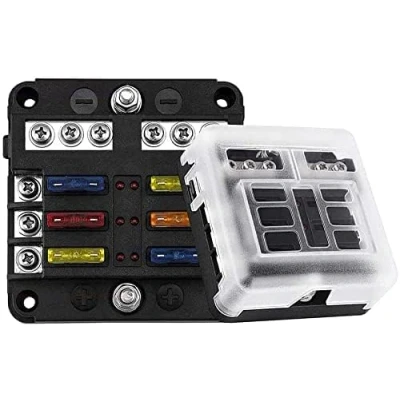 Image of TOHUBE 6 Way Fuse Box 12v Blade Block with LED Indicator, Circuits Holder W/Negative Bus for Automotive Car Boat Marine SUV RV Van