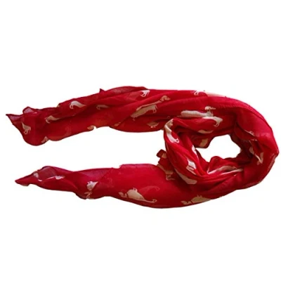 Image of Fat catz copy Dachshund Dogs Print Scarf Large Size All Seasons Small Sausage Dog Soft Ladies Shawl, Wrap, Sarong (Red scarf)