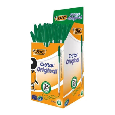 Image of Bic Cristal Medium Smudge free Ballpoint Pen, 1.0mm Tip Line, Green, Ideal for Office and School, Pack of 50