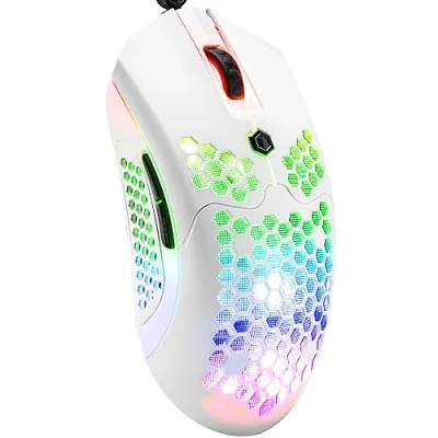 Image of Wired Lightweight Gaming Mouse 65G, 26 RGB Backlit USB Mice &amp; 7 Buttons Programmable Driver, PAW3325 12000DPI, with Ergonomic Ultralight Honeycomb Shell model O for PC Gamers, Xbox, PS4 White