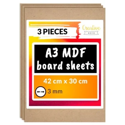 Image of Creative Deco 3 x A3 MDF Board Sheet 420 300 3mm Wood Wooden Blank for Drawing, Home Decor, Art and Craft, Painting, DIY Projects, Laser Cutter, CNC Cutting, Scroll Saw, Stenciling Pyrography