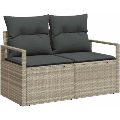 Image of vidaXL 2 Seater Garden Sofa with Cushions Grey Poly Rattan