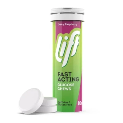 Image of Lift Fast Acting Glucose Chewable Energy Tablets Raspberry 12 Pack of 10 Tablet Tubes