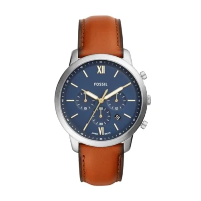 Image of Fossil Watch for Men Neutra Chrono, Quartz Chronograph Movement, 44 mm Silver Stainless Steel Case with a Leather Strap, FS5453