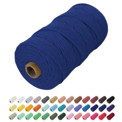Image of Uiopa Macrame Cord 2mm x 200m, Natural Cotton Coloured Yarn Soft Rope, String Twine for Crafts, Plant Hanger, Wall Hanging, Wrapping, Christmas Decorations (Blue)