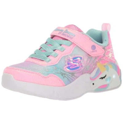 Image of Skechers Girls Trainers, Pink Sparkle Mesh/Turquoise Trim, 12 UK