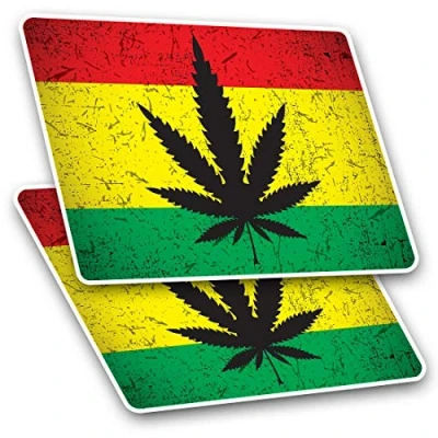 Image of Rectangle Stickers(Set of 2) 7.5cm Cannabis Rasta Flag Jamaica Fun Decals for Laptops,Tablets,Luggage,Scrap Booking,Fridges, #14456