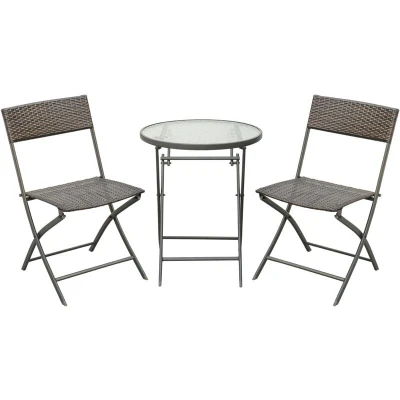 Image of Outsunny 3 Pieces Bistro Set Rattan Furniture Garden Patio Square Table Steel Brown