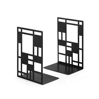 Image of Book Ends, Bookends, Bookends Heavy duty, Ends For Shelves, Decorative Metal Stopper (Black 1 Pair) Bookworms Gifts, Abstract Desgin Dividers Holders Stand Office, Library
