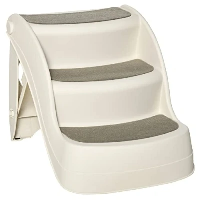 Image of PawHut Foldable Pet Stairs Portable Dog Steps 3 Step Design with Non slip Mats for High Beds, Sofas, 49 x 38 cm, Cream